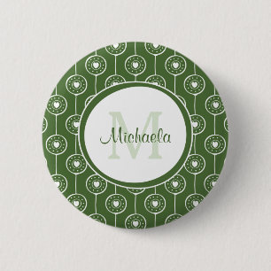 Badge Rond 5 Cm Élégant Monogramme de Coeurs Vert et Blanc avec no
