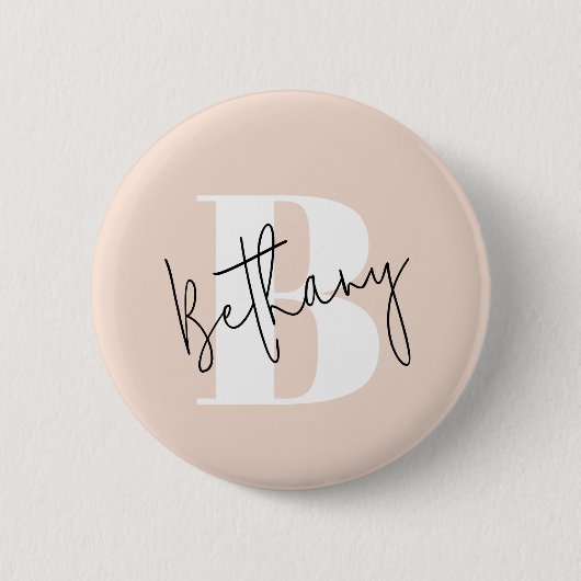 Badge Rond 5 Cm Élégant Monogramme rose pâle moderne (Devant)