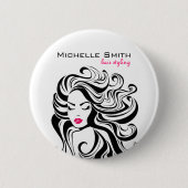 Badge Rond 5 Cm Élégant noir blanc Wavy Hairstyle extensions de ch (Devant)