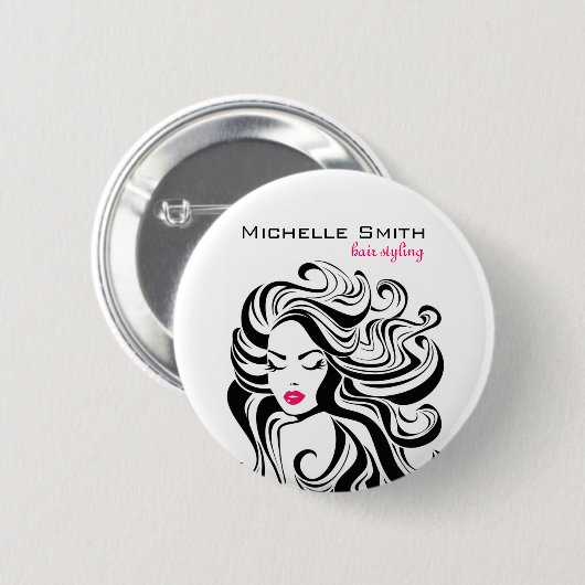 Badge Rond 5 Cm Élégant noir blanc Wavy Hairstyle extensions de ch (Devant & derrière)