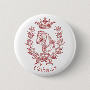 Badge Rond 5 Cm Élégant Nom de la Couronne Vintage Red Horse Laure