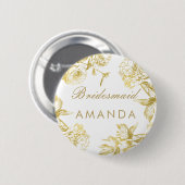 Badge Rond 5 Cm Élégant or Floral Bridesmaid Nom balise (Devant & derrière)