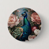 Badge Rond 5 Cm Élégant Peacock Pink Peonies (Devant)