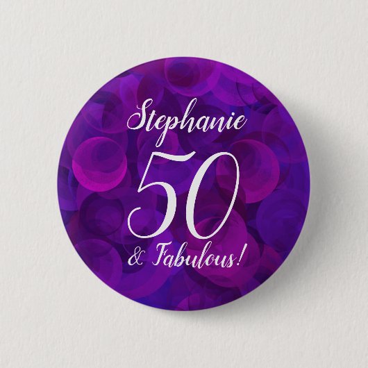 Badge Rond 5 Cm Elégant Purple 50 et Fabuleux fête d'anniversaire (Devant)