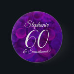 Badge Rond 5 Cm Elegant Purple 60 et fête d'anniversaire sensation<br><div class="desc">Elegant Purple 60 and Sensational Birthday Party button Special unique elegant purple birthday party button pin specially designed for your friends are turning 60 and are sensational ! Personalize this birthday party button pin with their name. Parfait pour le parti as favor for your guests. Can be used as a...</div>