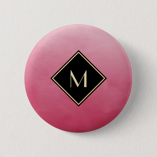 Badge Rond 5 Cm Élégant rose Brossé Avec Monogramme Or Simple (Devant)