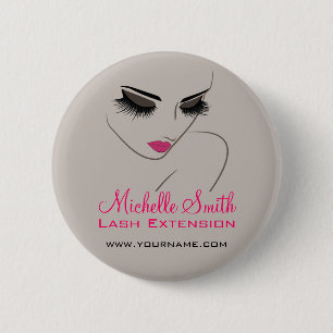 Badge Rond 5 Cm Élégant rose et gris Lash Extension Salon de beaut