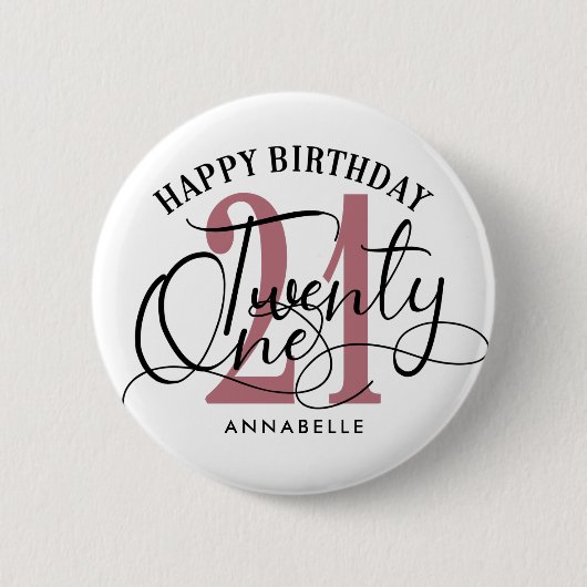 Badge Rond 5 Cm Elégant Rose Gold & Black 21e anniversaire (Devant)