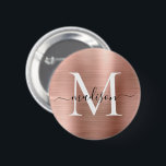 Badge Rond 5 Cm Élégant Rose or brossé monogramme métal brossé Scr<br><div class="desc">Bouton de script de monogramme en métal brossé Rose élégant</div>