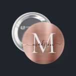 Badge Rond 5 Cm Élégant Rose or brossé monogramme métal brossé Scr<br><div class="desc">Bouton de script de monogramme en métal brossé Rose élégant</div>