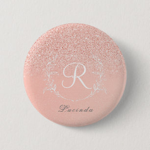 Badge Rond 5 Cm Élégant Rose Parties scintillant or Monogramme