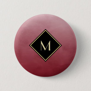 Badge Rond 5 Cm Élégant Rouge Brossé Avec Monogramme Or Simple