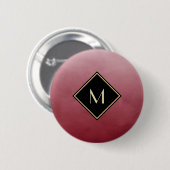 Badge Rond 5 Cm Élégant Rouge Brossé Avec Monogramme Or Simple (Devant & derrière)
