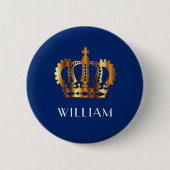 Badge Rond 5 Cm Elégant Royal Gold Crown Blue  (Devant)