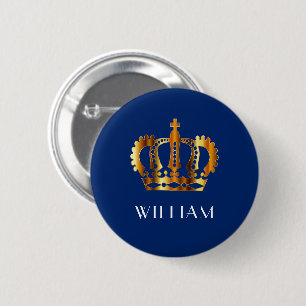 Badge Rond 5 Cm Elégant Royal Gold Crown Blue