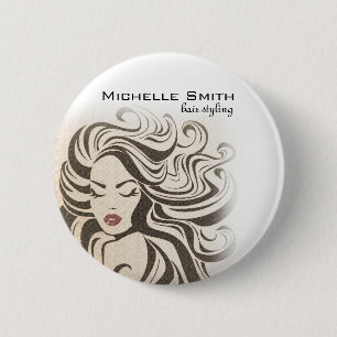 Badge Rond 5 Cm Élégant Sepia Chic Wavy Hairstyle extensions de ch