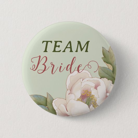 Badge Rond 5 Cm Elégant Team Bride Sage et Blush Pink Floral (Devant)