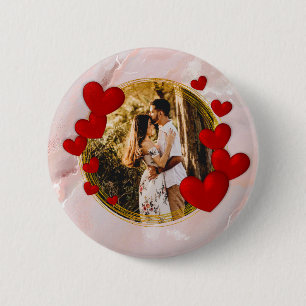 Badge Rond 5 Cm Élégant Valentines, Amour, Anniversaire Coeur Roug