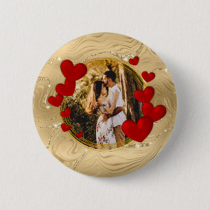 Badge Rond 5 Cm Élégant Valentines, Amour, Anniversaire Coeur Roug