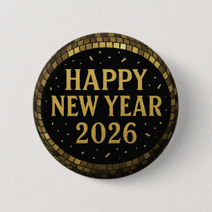 Badge Rond 5 Cm Élégante Bonne Année 2026 noire et or