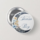 Badge Rond 5 Cm élégante équipe botanique bleue garçon baby shower (Devant & derrière)