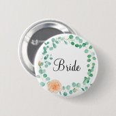 Badge Rond 5 Cm Élégante Eucalyptus Green Peach Floral Bride (Devant & derrière)