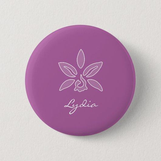 Badge Rond 5 Cm Elégante Orchidée Simple Bold Purple Fleur et nom (Devant)