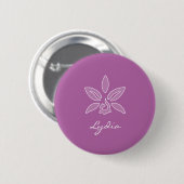 Badge Rond 5 Cm Elégante Orchidée Simple Bold Purple Fleur et nom (Devant & derrière)