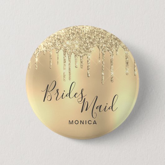 Badge Rond 5 Cm Élégante parties scintillant en or gouttes d'éclai (Devant)