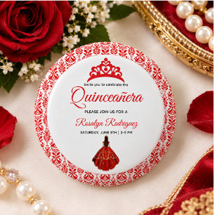Badge Rond 5 Cm Élégante Quinceañera Royale Rouge
