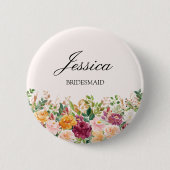 Badge Rond 5 Cm Élégante Rose d'aquarelle Monogram Flower Bridesma (Devant)