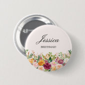 Badge Rond 5 Cm Élégante Rose d'aquarelle Monogram Flower Bridesma (Devant & derrière)
