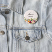 Badge Rond 5 Cm Élégante Rose d'aquarelle Monogram Flower Bridesma (En situation)