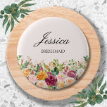 Badge Rond 5 Cm Élégante Rose d'aquarelle Monogram Flower Bridesma<br><div class="desc">Voici notre Elegant Monogram Watercolor Rose Flower Bridesmaid bouton. Doté d'une aquarelle florale illustrée et d'un texte élégant pouvant être personnalisé. Il ajoute une touche nature à votre style. Convient comme un cadeau de servante d'honneur ou une faveur de wadd.</div>