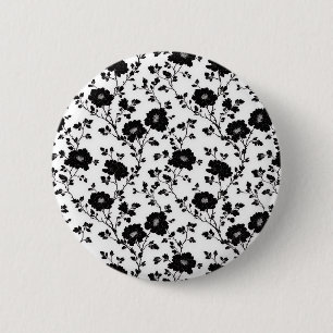 Badge Rond 5 Cm Élégante silhouette florale noire et blanche Botan