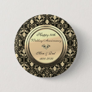 Badge Rond 5 Cm Élégantes Boucles Chic Noir 50e Anniversaire de Ma