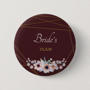 Badge Rond 5 Cm Élégantes Fleurs d'Anémone Rouge Marsala Mariage