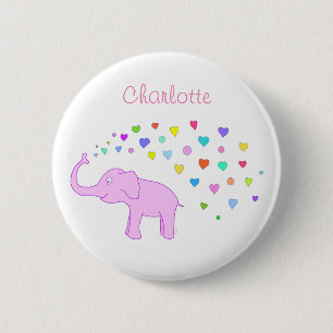 Badge Rond 5 Cm Eléphant aux coeurs de couleur