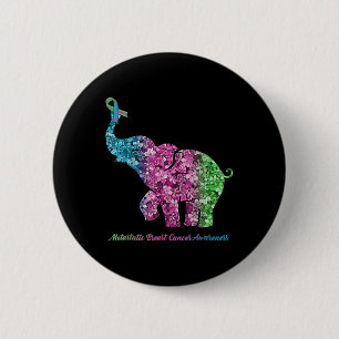 Badge Rond 5 Cm Elephant Avec Fleur Métastatique Cancer du Sein Aw