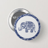 Badge Rond 5 Cm Elephant bleu marine Paisley (Devant & derrière)