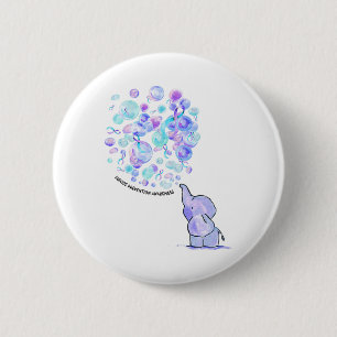 Badge Rond 5 Cm Eléphant Bleu Violet Ballons Prévention du suicide