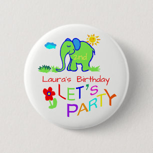 Badge Rond 5 Cm Eléphant Couleur Nom de la cuillère et âge Anni