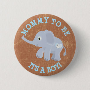 Badge Rond 5 Cm Éléphant de brun bleu son un Pin de baby shower de