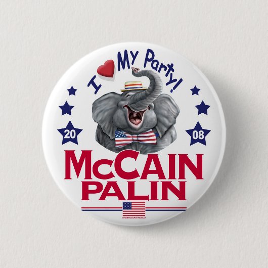Badge Rond 5 Cm Éléphant de républicain de McCain Palin (Devant)