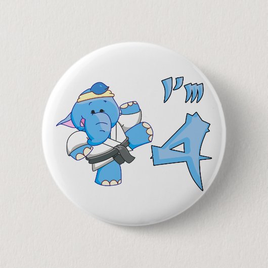Badge Rond 5 Cm Elephant Karate 4e anniversaire (Devant)