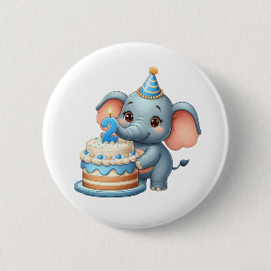 Badge Rond 5 Cm Éléphant Mignon 2ème Anniversaire