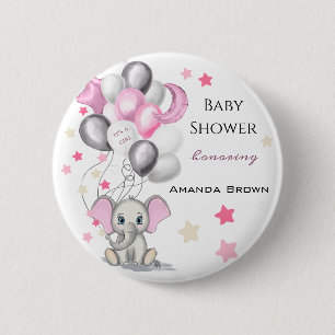 Badge Rond 5 Cm Eléphant mignon bébé avec ballons Baby shower f