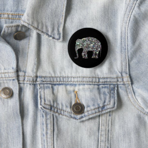 Badge Rond 5 Cm Éléphant pailleté mosaïque argenté scintillant
