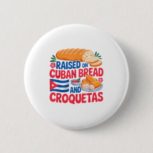 Badge Rond 5 Cm Élevé au pain cubain et croquetas Drapeau de Cuba