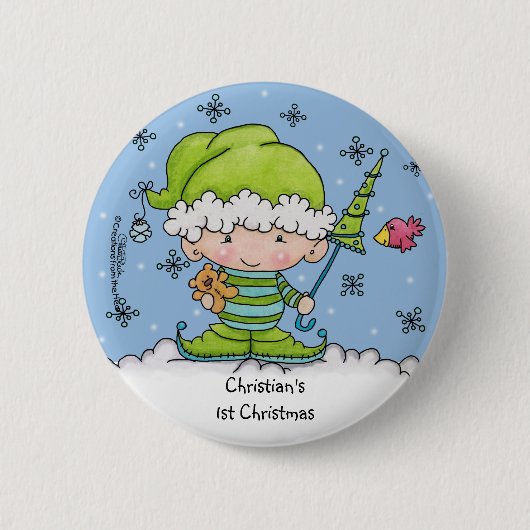 Badge Rond 5 Cm Elf bébé - Personnalisé ! st Noël (Devant)